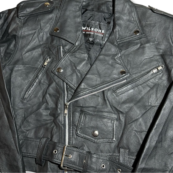 Vintage 90s Wilsons Leather Cropped Biker Jacket - Picture 3 of 5